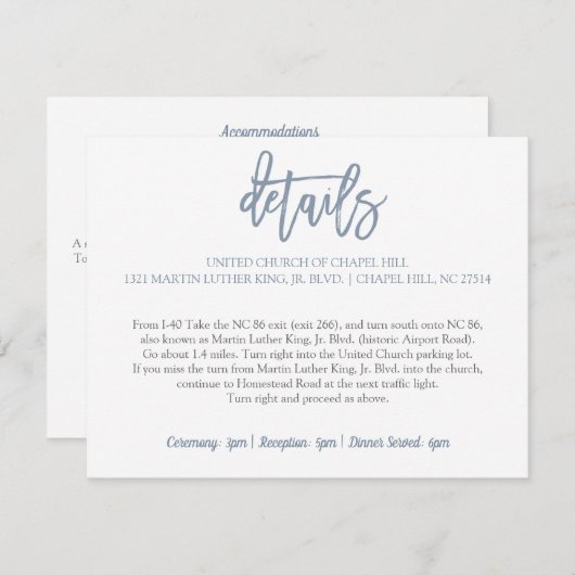 Details zur Hochzeitkarte | Pinselart (Dusty Blue) Begleitkarte (Vorne/Hinten)