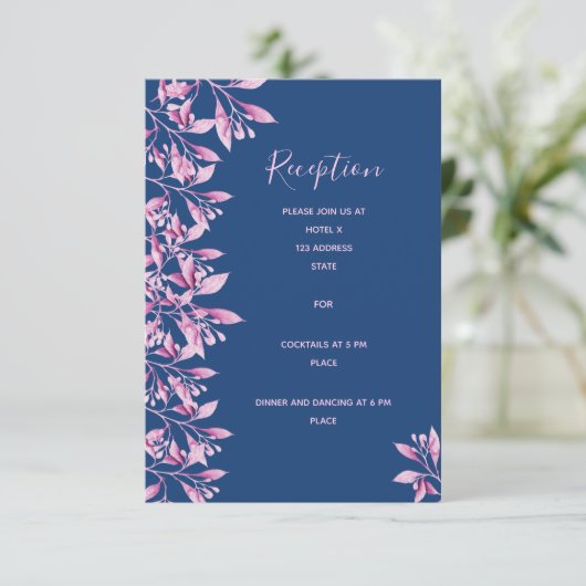 Details zur Hochzeitsempfehlung in blauen Rosa Begleitkarte (Stehend Vorderseite)