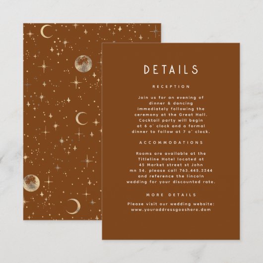 Details zur Hochzeitsfeier der Starry Night Begleitkarte (Vorne/Hinten)