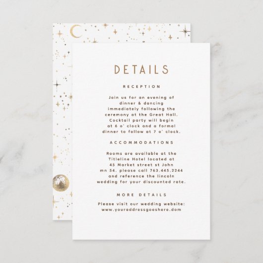 Details zur Hochzeitsfeier der Starry Night Begleitkarte (Vorne/Hinten)