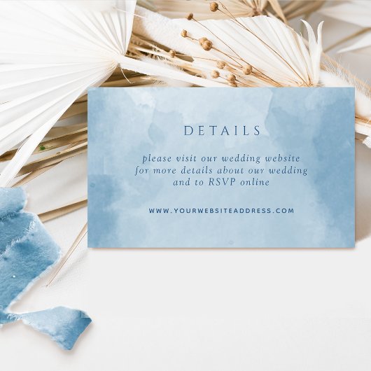 Details zur Hochzeitsfeier in Blau, Website Begleitkarte