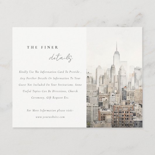 Details zur Hochzeitsfeier in New York City Skylin Begleitkarte (Vorderseite)