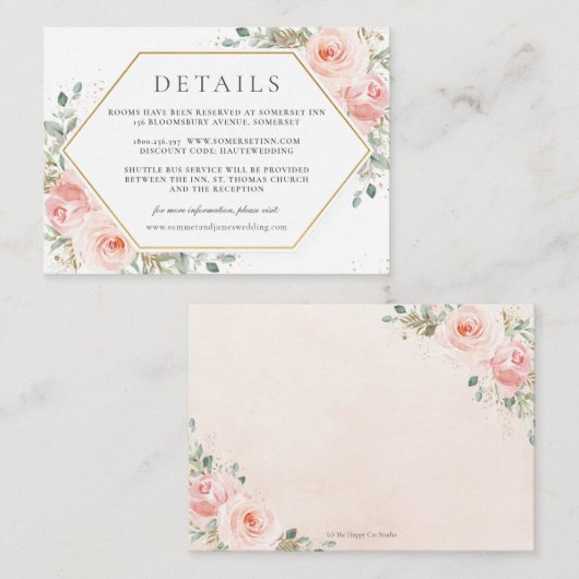 Details zur Hochzeitsfeier in Rosa Begleitkarte (Vorne/Hinten)