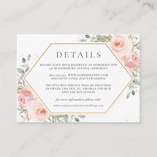 Details zur Hochzeitsfeier in Rosa Begleitkarte (Vorderseite)