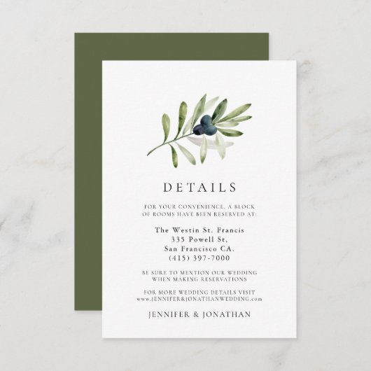 Details zur Hochzeitskarte für die Olive Branch RSVP Karte (Vorne/Hinten)