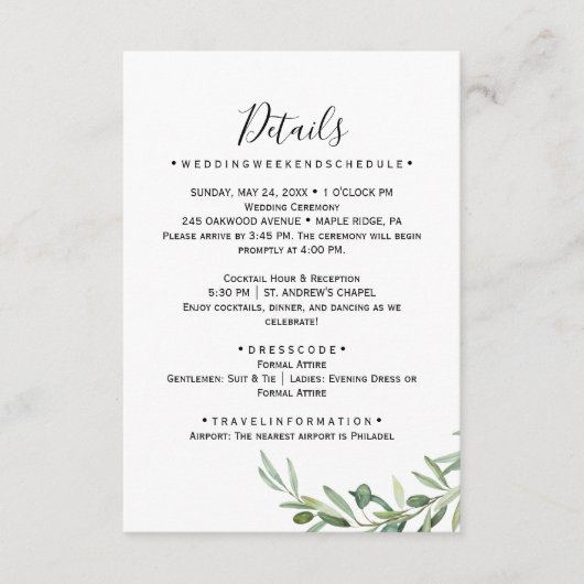 Details zur Hochzeitskarte für Olivenzweige Begleitkarte (Vorderseite)