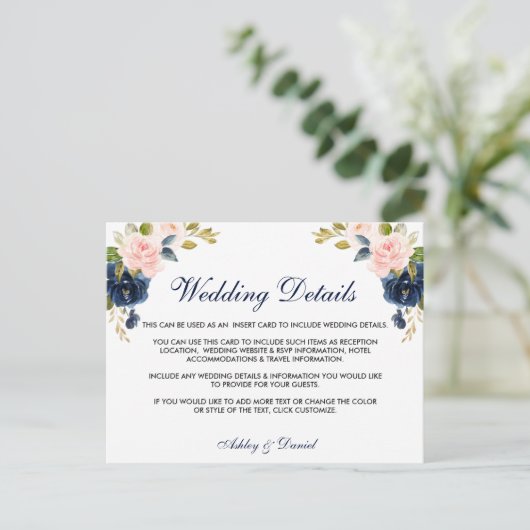 Details zur Hochzeitskarte Rosa Blütenblau Postkarte (Stehend Vorderseite)