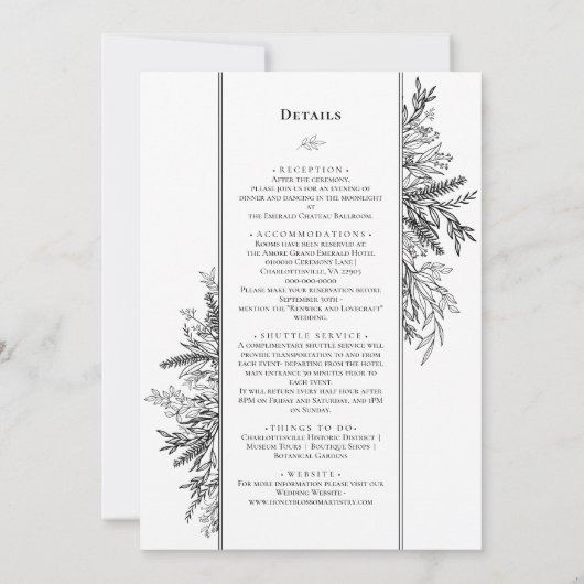 Details zur Hochzeitsmonographie in Weiß und Schwa Einladung (Rückseite)