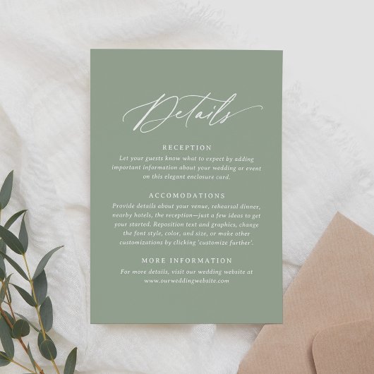 Details zur Hochzeitssage in elegantem Sage Green  RSVP Karte
