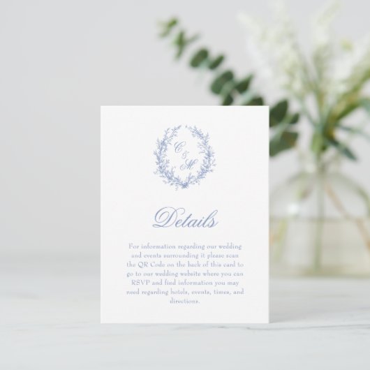Details zur Hochzeitsstimmung in Dusty Blue Monogr Begleitkarte (Stehend Vorderseite)