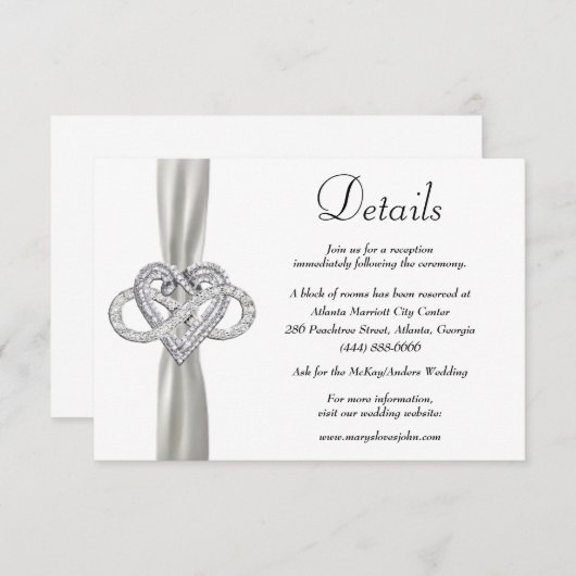 Details zur Hochzeitsszenierung in weißem Ribbon Begleitkarte (Vorne/Hinten)