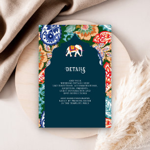 Details zur indischen Folk Art Elephant Dark Blue  Begleitkarte
