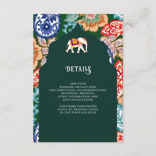 Details zur indischen Folk Art Elephant Emerald We Begleitkarte (Vorderseite)