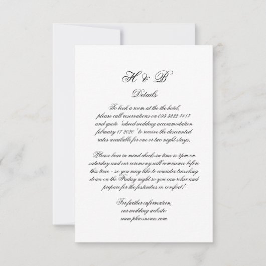 Details zur kalligraphischen Monogramm Schwarz-Wei RSVP Karte (Vorderseite)