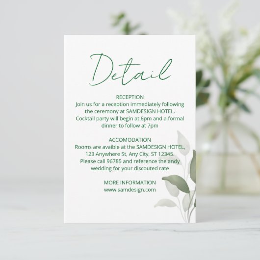 Details zur Leaf-Hochzeit RSVP Karte (Stehend Vorderseite)