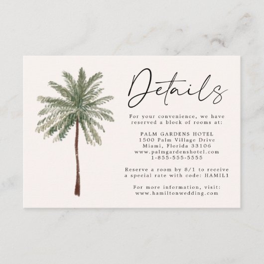 Details zur Minimal Palm Tree-Hochzeitkarte Begleitkarte (Vorderseite)