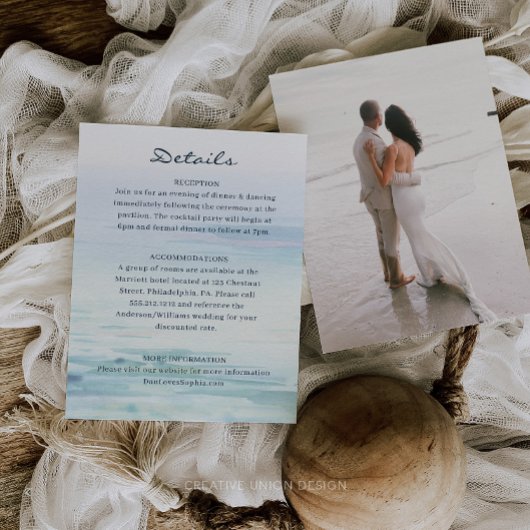 Details zur Minimal Watercolor Beach Hochzeitkarte Begleitkarte
