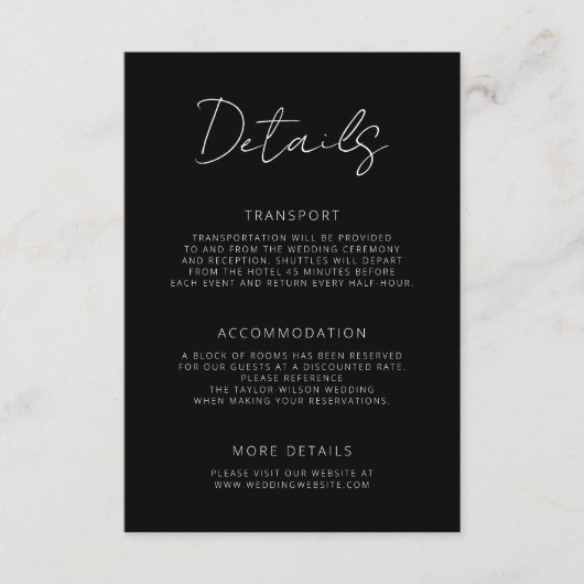 Details zur minimalen Signatur-Script-Schwarz-Hoch Begleitkarte (Vorderseite)