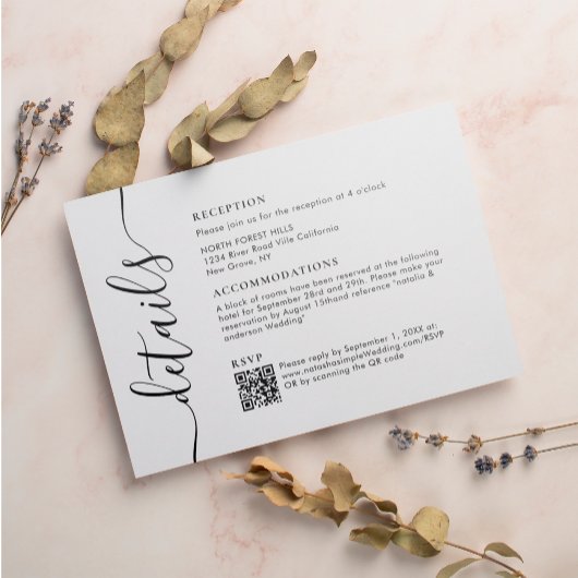 Details zur modernen Chic Script-Hochzeit Begleitkarte