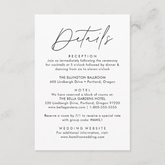 Details zur modernen Schwarzen Skriptereihe Begleitkarte (Vorderseite)