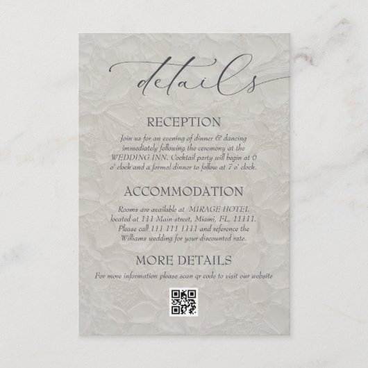 Details zur neutralen Elegant-Hochzeitsstimmung Begleitkarte (Vorderseite)