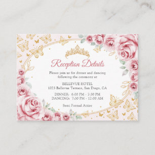 Details zur Pink Gold Quinceanera-Rezeption Begleitkarte
