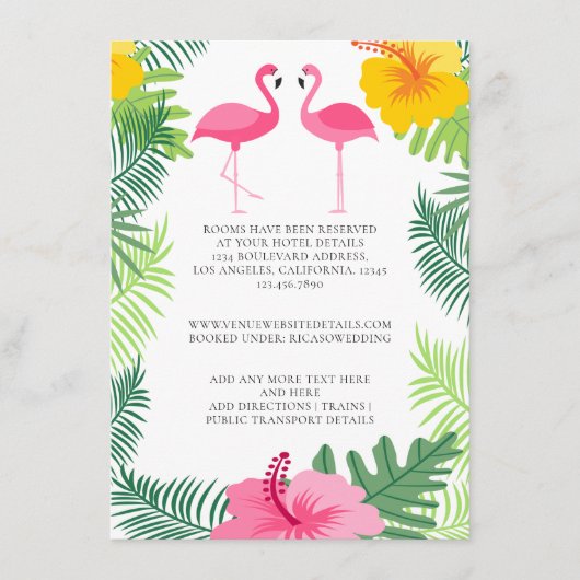 Details zur rosa Flamingo Tropical Wedding Begleitkarte (Vorderseite)