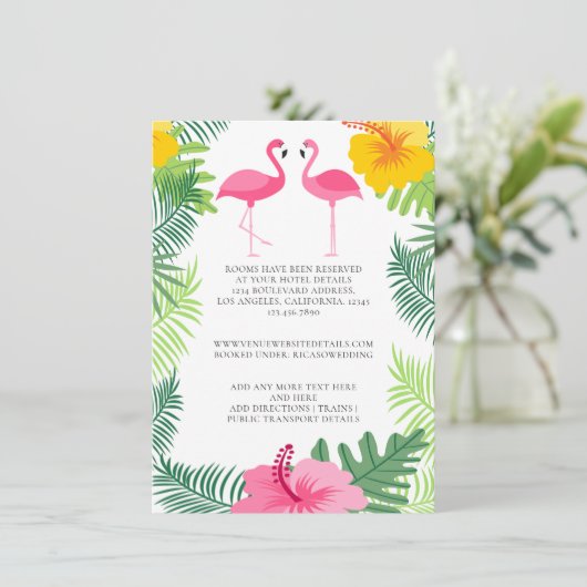 Details zur rosa Flamingo Tropical Wedding Begleitkarte (Stehend Vorderseite)
