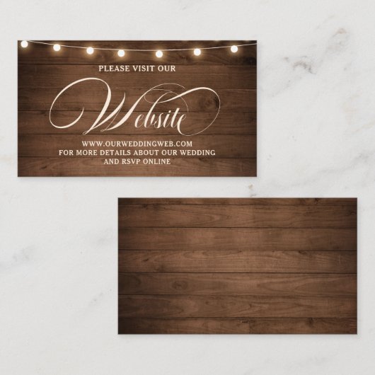 Details zur Rustic Wood String Light Wedding Websi Begleitkarte (Vorne/Hinten)