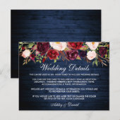 Details zur rustikalen Blue Wood Floral Wedding Ca Postkarte (Vorne/Hinten)
