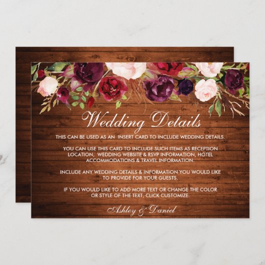 Details zur rustikalen Burgunder Blumenzwiebelkart Save The Date (Vorne/Hinten)