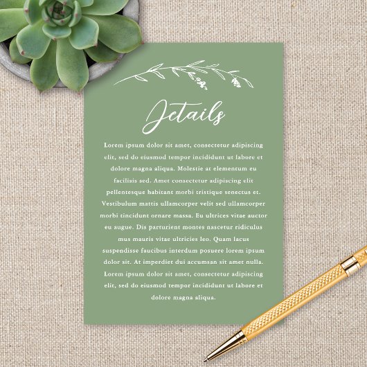 Details zur rustikalen Grünen Wildblume Hochzeit Begleitkarte