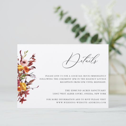 Details zur rustikalen Herbstblütenkarte Einladung (Stehend Vorderseite)