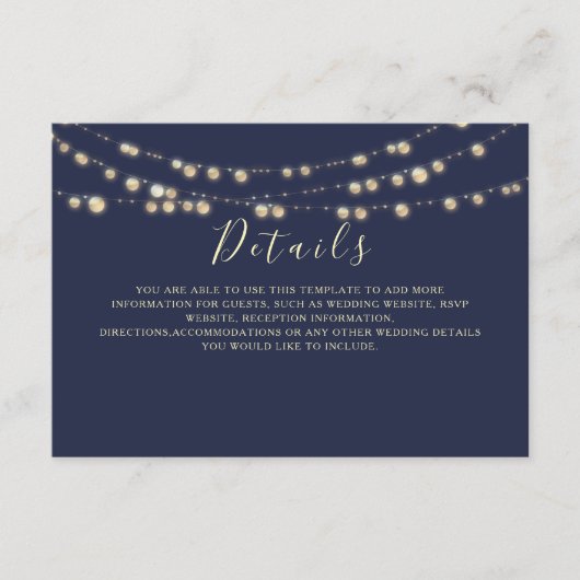 Details zur rustikalen Hochzeit der Navy Begleitkarte (Vorderseite)