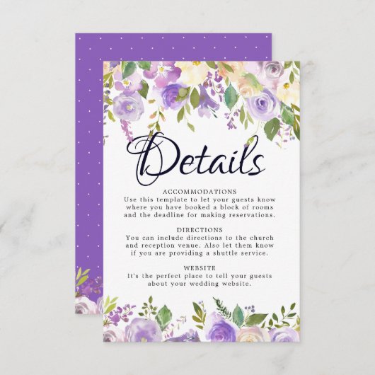 Details zur rustikalen Lila Creme Blumenkarte Begleitkarte (Vorne/Hinten)