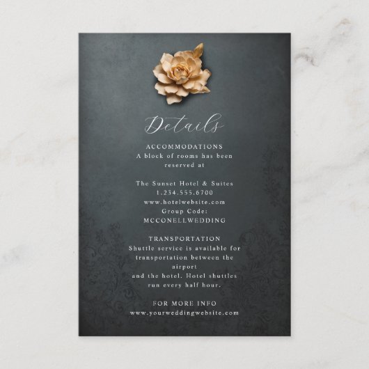 Details zur rustikalen metallischen Blume Begleitkarte (Vorderseite)