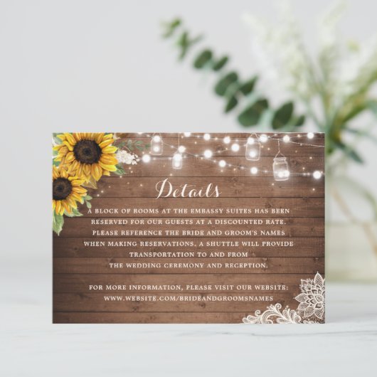 Details zur rustikalen Sonnenblume Einladung (Stehend Vorderseite)