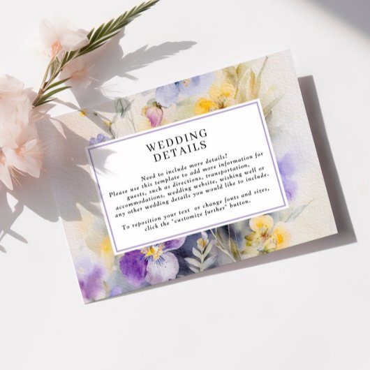 Details zur rustikalen Wasserfarbe Lila & gelb Hoc Begleitkarte