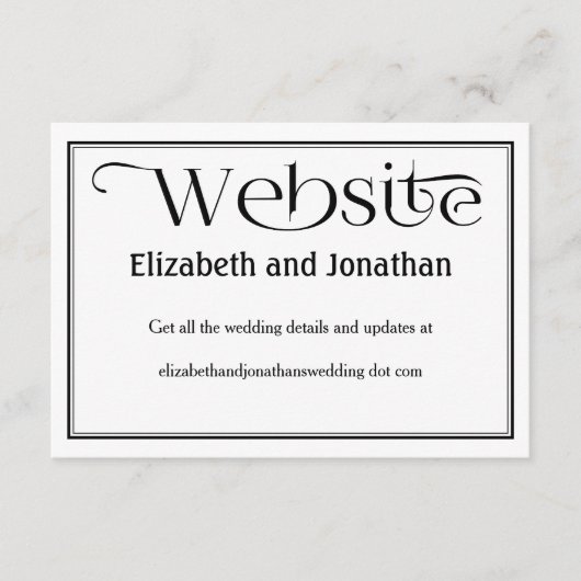 Details zur Schwarz-Weiß-Website für Hochzeiten Begleitkarte (Vorderseite)