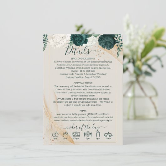 Details zur Smaragdgrünen Rose für Hochzeitscreme Einladung (Stehend Vorderseite)