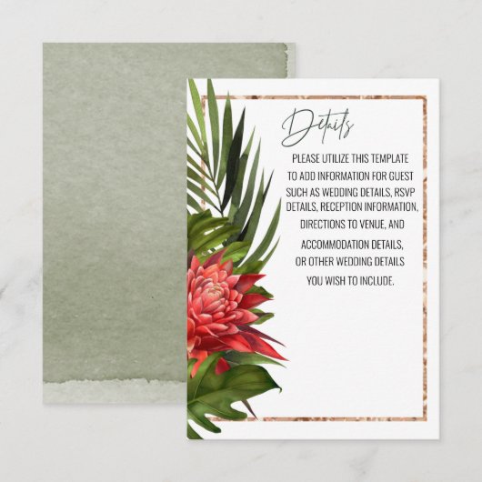 Details zur tropischen Brise Lush Botanical Weddin Karte (Vorne/Hinten)