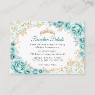 Details zur Turquoise-Gold-Quinceanera-Rezeption Begleitkarte