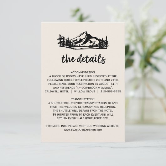 Details zur Vintagen Wilderness-Hochzeit Begleitkarte (Stehend Vorderseite)