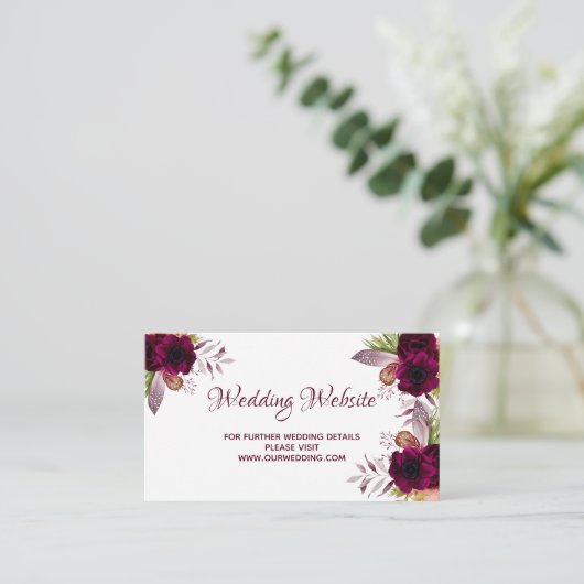 Details zur Website Hochzeiten: Rosa Blumenbordeau Begleitkarte (Stehend Vorderseite)