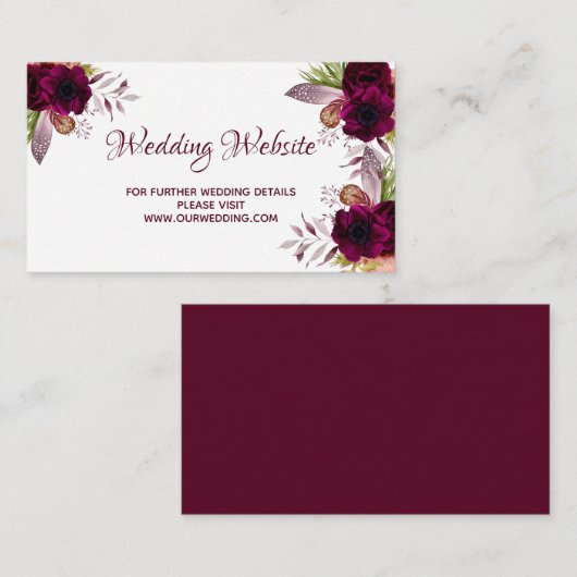 Details zur Website Hochzeiten: Rosa Blumenbordeau Begleitkarte (Vorne/Hinten)