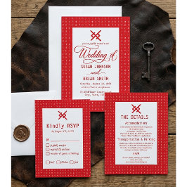 Details zur Wikinger-Hochzeit mit roten Runen und Begleitkarte