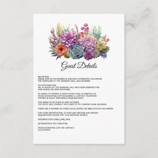 Details zur Wüste Hues Floral Wedding Begleitkarte (Vorderseite)