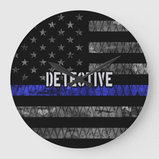 Detection Thin Blue Line Distressed Flag Große Wanduhr (Vorderseite)