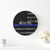 Detection Thin Blue Line Distressed Flag Große Wanduhr (Zuhause)