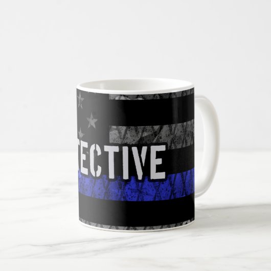 Detection Thin Blue Line Distressed Flag Kaffeetasse (VorderseiteRechts)